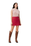 Twill Wool Suiting Mini Skirt - Fiery Red