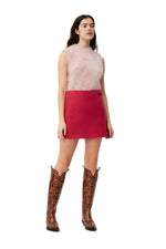 Twill Wool Suiting Mini Skirt - Fiery Red