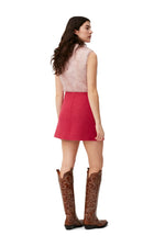 Twill Wool Suiting Mini Skirt - Fiery Red