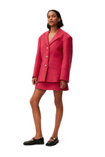 Twill Wool Suiting Mini Skirt - Fiery Red