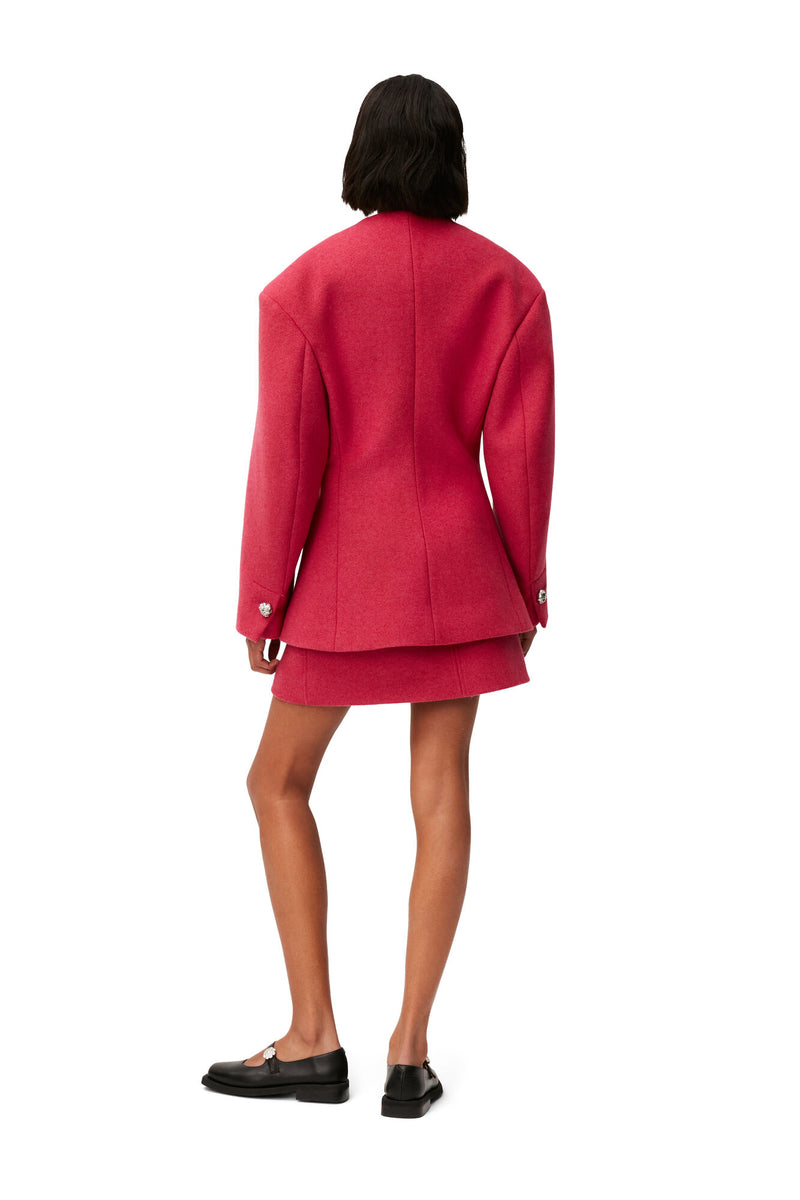 Twill Wool Suiting Mini Skirt - Fiery Red