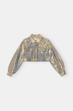 Gold Denim Cropped Trucker Jacket - Gold