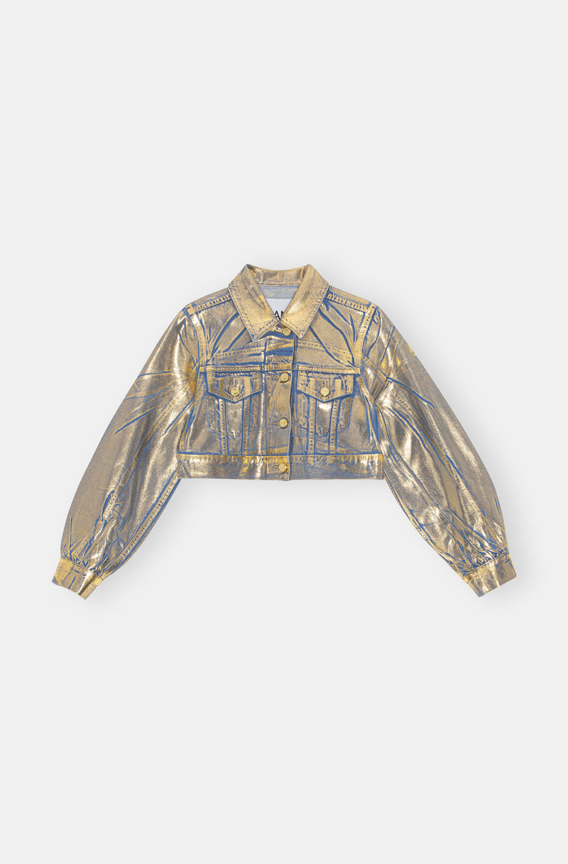 Gold Denim Cropped Trucker Jacket - Gold