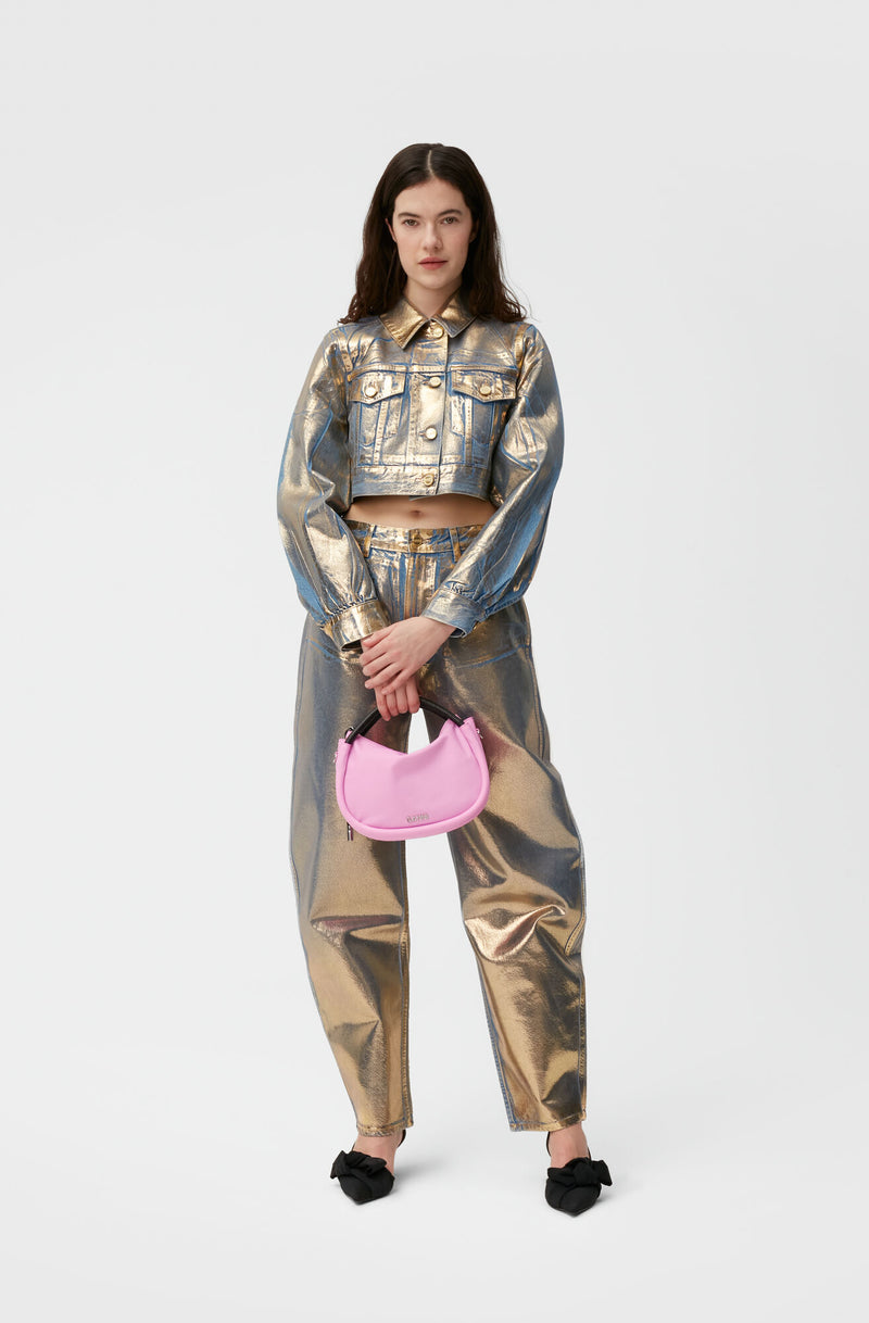 Gold Denim Cropped Trucker Jacket - Gold