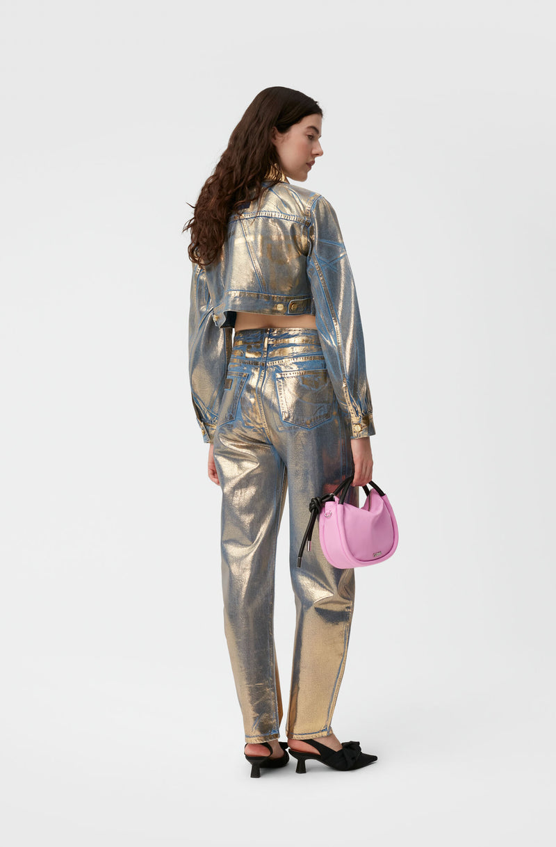 Gold Denim Cropped Trucker Jacket - Gold