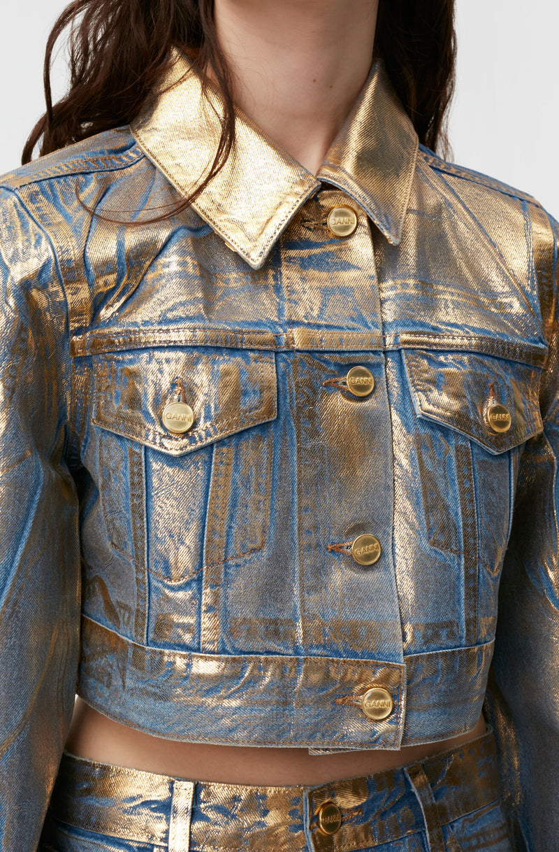 Gold Denim Cropped Trucker Jacket - Gold
